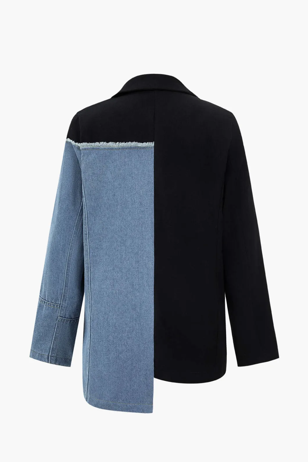 Denim Patchwork Notched Lapel Blazer>MICAS Fashion