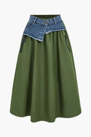 Denim Patchwork Skirt>MICAS Fashion