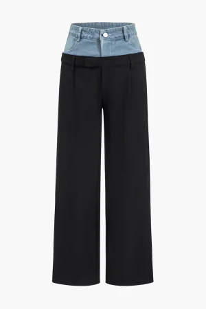 Denim Patchwork Straight Trousers>MICAS New