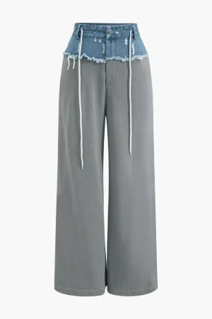 Denim Patchwork Wide Leg Trousers>MICAS Discount