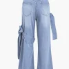 Denim Tie Washed Pocket Jeans>MICAS Hot