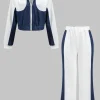 Denim Zipper Patchwork Jacket And Trousers Set>MICAS Fashion