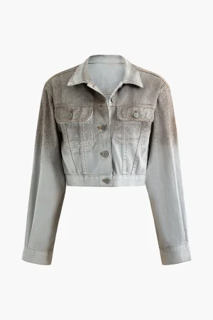 Distressed Flap Pocket Collared Denim Jacket>MICAS Hot