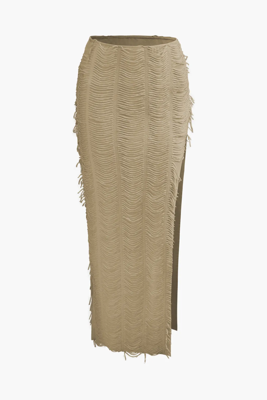 Distressed V-neck Cap Sleeve Crop Top And Slit Maxi Skirt Set>MICAS Hot