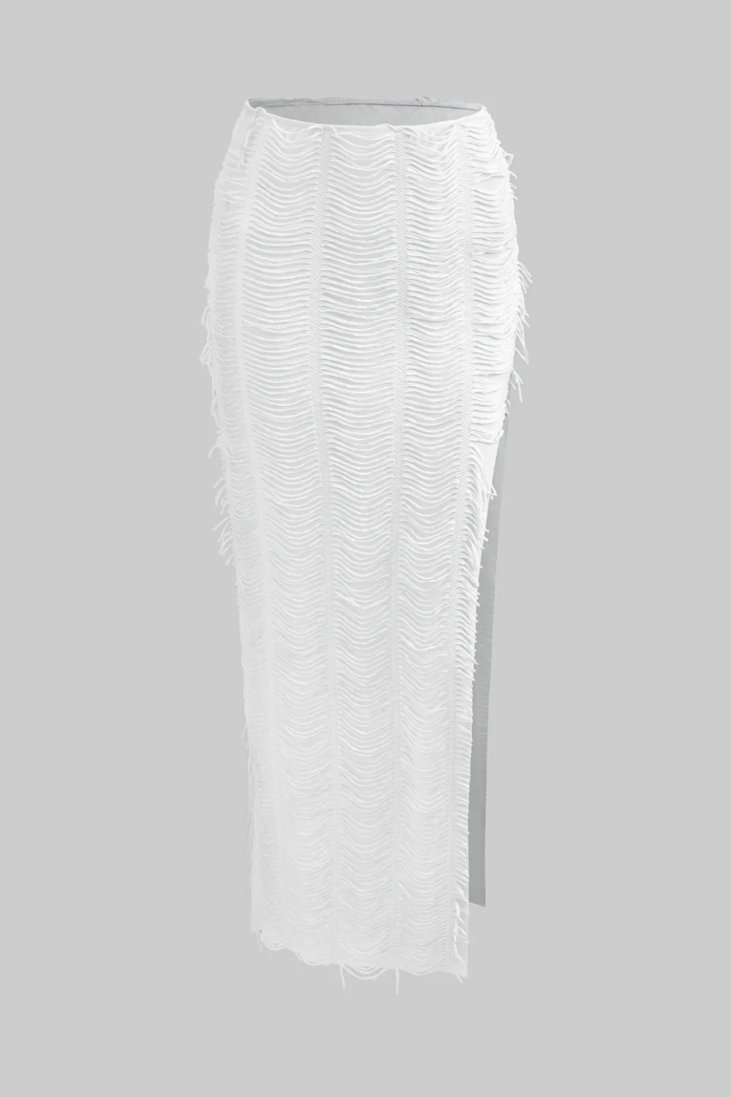 Distressed V-neck Cap Sleeve Crop Top And Slit Maxi Skirt Set>MICAS Hot