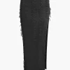 Distressed V-neck Cap Sleeve Crop Top And Slit Maxi Skirt Set>MICAS Hot