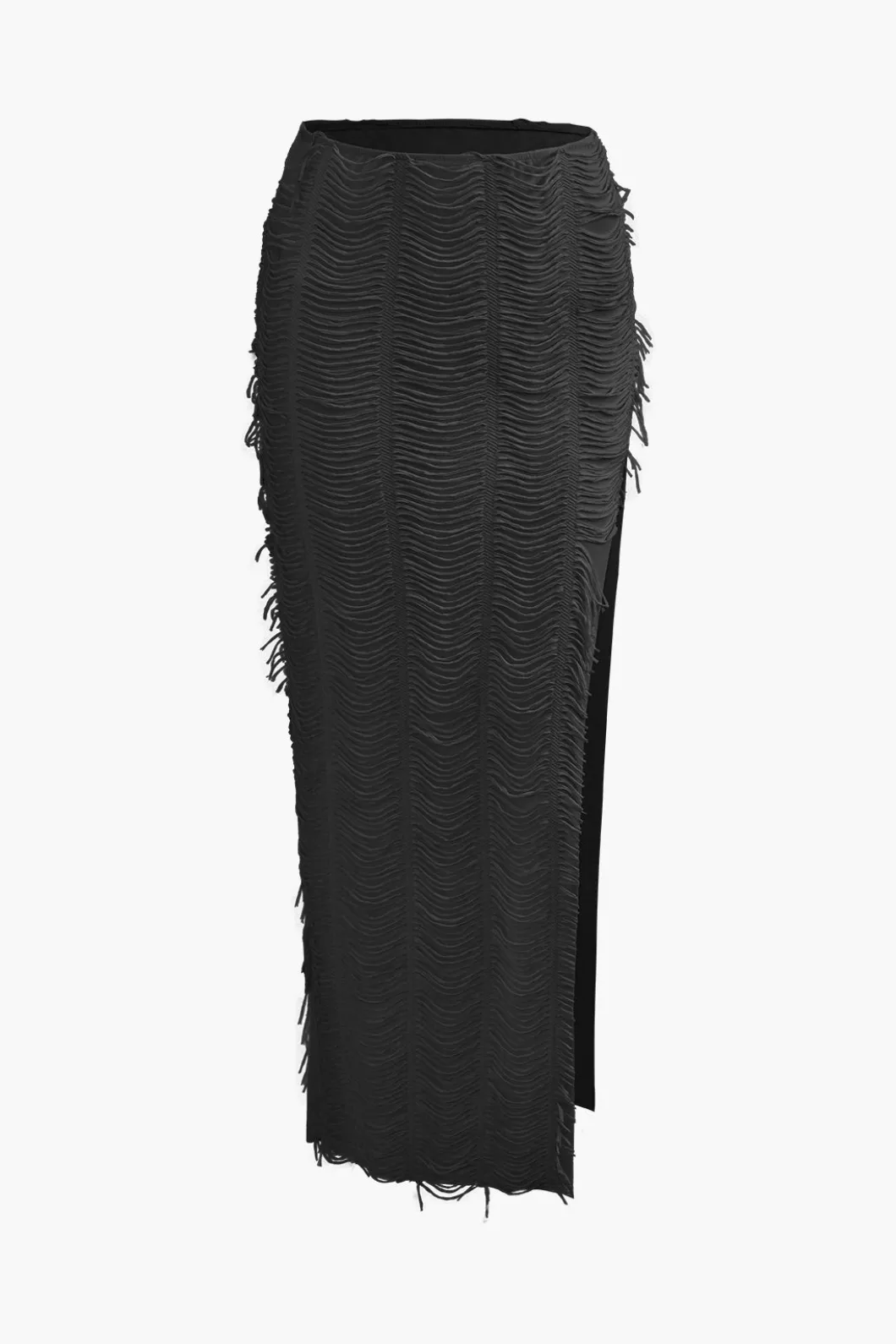 Distressed V-neck Cap Sleeve Crop Top And Slit Maxi Skirt Set>MICAS Hot