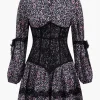 Ditsy Floral Print Lace Trim Corset Long Sleeve Mini Dress>MICAS Hot