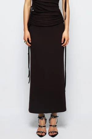 Drawstring Ruched Split Maxi Skirt>MICAS Clearance