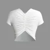 DRINK LOVE RELAX REPEAT Letter Print Ruched Cut Out T-shirt>MICAS New