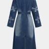 Embroidery Denim Long Coat Belted Outerwear>MICAS Fashion