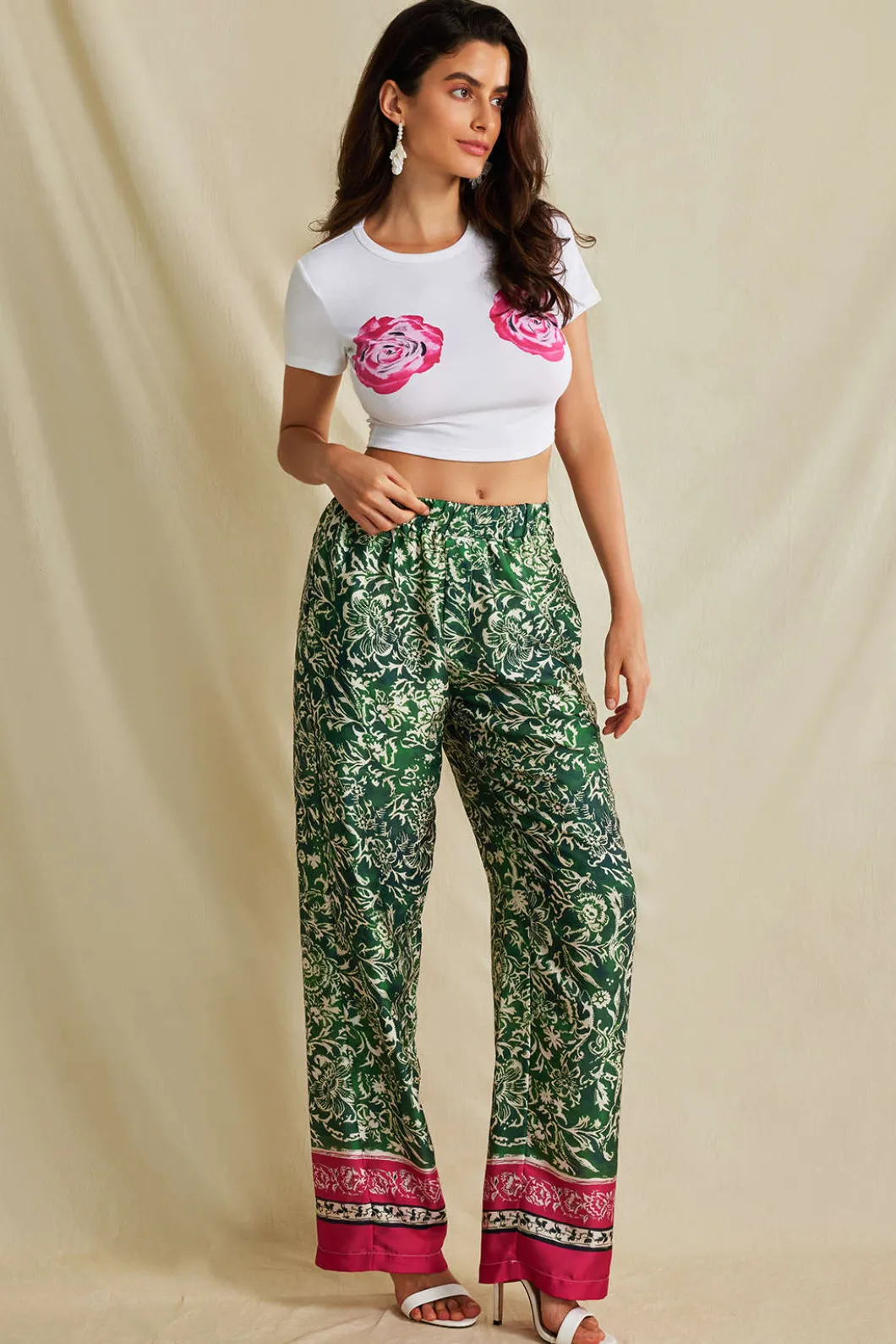 Ethnic Floral Print Wide Leg Pants>MICAS Clearance