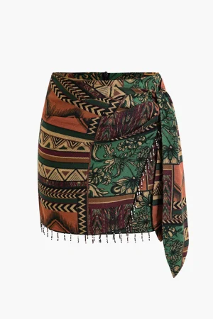 Ethnic Pattern Beaded Fringe Mini Skirt>MICAS Best
