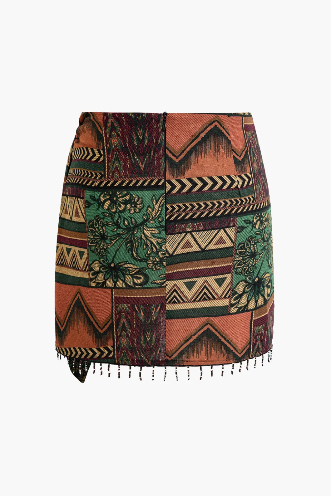 Ethnic Pattern Beaded Fringe Mini Skirt>MICAS Best