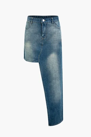Faded Asymmetric Denim Mini Skirt>MICAS Discount