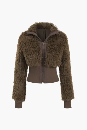 Faux Fur Knit Zipper Cardigan>MICAS Clearance