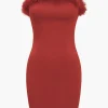 Faux Fur Strapless Mini Dress>MICAS New