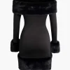Faux Fur Trim Off Shoulder Midi Dress>MICAS New