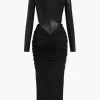 Faux Leather Patchwork Long Sleeve Maxi Dress>MICAS Hot