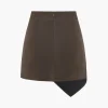 Faux Leather Asymmetrical Button Ruched Skirt>MICAS Clearance