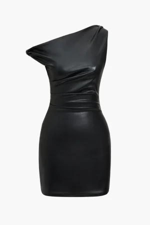 Faux Leather Asymmetrical Twist Knot Zipper Mini Dress>MICAS Hot