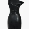 Faux Leather Asymmetrical Twist Knot Zipper Mini Dress>MICAS Hot
