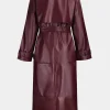 Faux Leather Belted Button Coat>MICAS Discount