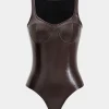 Faux Leather Bustier Sleeveless Bodysuit>MICAS Fashion