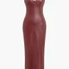 Faux Leather Bustier Slip Midi Dress>MICAS Online