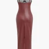 Faux Leather Bustier Slip Midi Dress>MICAS Online