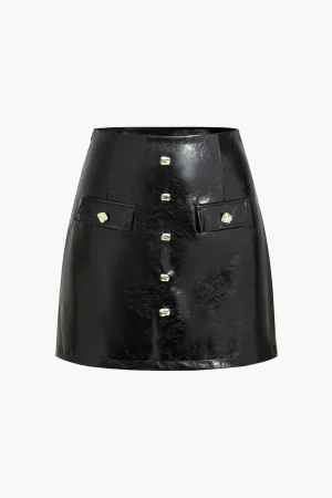 Faux Leather Button Mini Skirt>MICAS Best