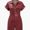 Faux Leather Button Pocket Romper>MICAS Sale