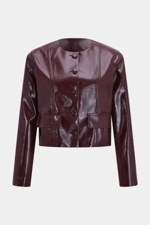 Faux Leather Buttoned Pocket Jacket>MICAS Hot