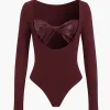 Faux Leather Cut Out Long Sleeve Bodysuit>MICAS Discount