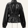 Faux Leather Drawstring Pocket Jacket>MICAS Outlet