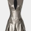 Faux Leather Fake Pocket V-Neck Sleeveless Mini Dress>MICAS Hot