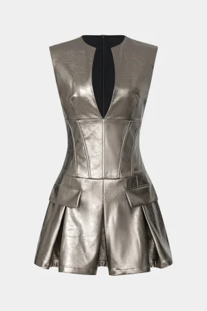 Faux Leather Fake Pocket V-Neck Sleeveless Mini Dress>MICAS Hot