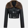 Faux Leather Fur Button Patchwork Jacket>MICAS Best