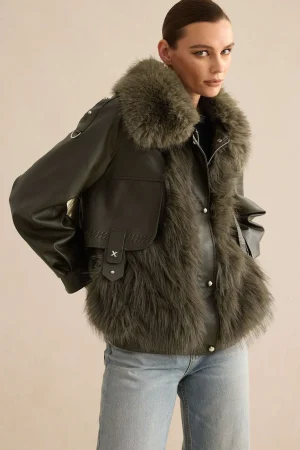 Faux Leather Fur Patchwork Coat>MICAS Fashion