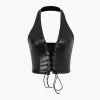 Faux Leather Halter Lace-Up Top>MICAS Sale