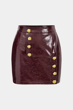 Faux Leather High Waist Metallic Button Skirt>MICAS Clearance