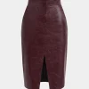 Faux Leather High Waist Split Skirt>MICAS Outlet