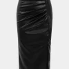 Faux Leather High Waist Side Slit Ruched Skirt>MICAS Best