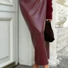 Faux Leather High Waist Slit Skirt>MICAS Clearance