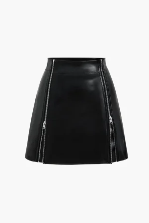 Faux Leather High Waist Zipper Skirt>MICAS Fashion