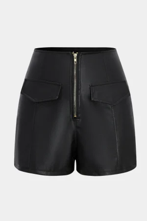 Faux Leather High Waist Zipper Pocket Shorts>MICAS Discount