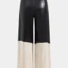 Faux Leather Linen High Waist Patchwork Trousers>MICAS Fashion