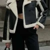 Faux Leather Long Sleeve Collar Jacket>MICAS Clearance