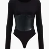 Faux Leather Long Sleeve Patchwork Bodysuit>MICAS Sale