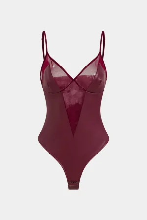 Faux Leather Mesh Patchwork Sleeveless Bodysuit>MICAS Outlet